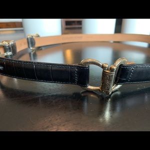 Coldwater Creek Belt Black Alligator Style with Gold Embossed Hardware 2X
